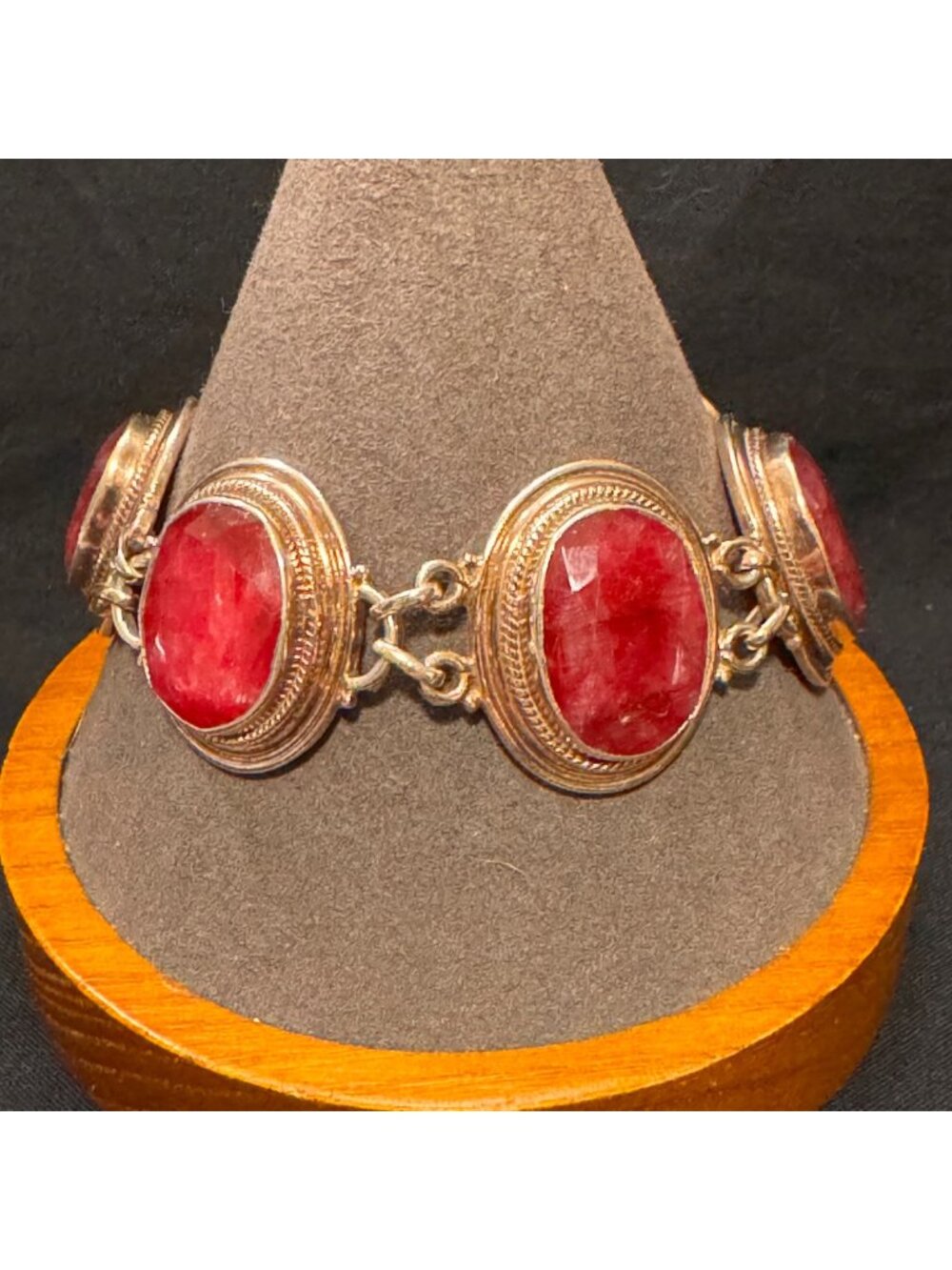 Solid Sterling Silver 925 Ruby Bezel Set Station Bracelet Size 8" Length